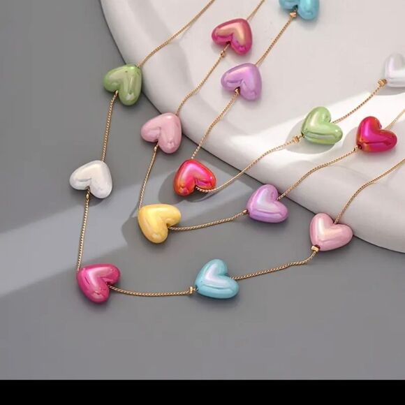 Colorful Heart Charm Multi Necklace - Picture 7 of 7